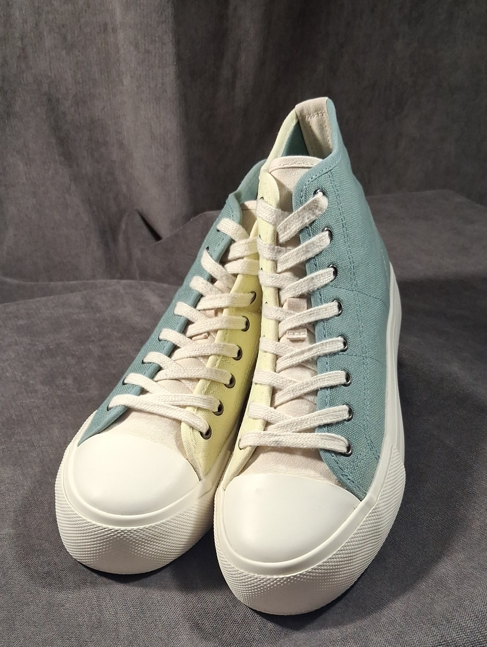 American Eagle Higher Ups Colourblock Teal Lime Platform Canvas Sneakers VG US 7